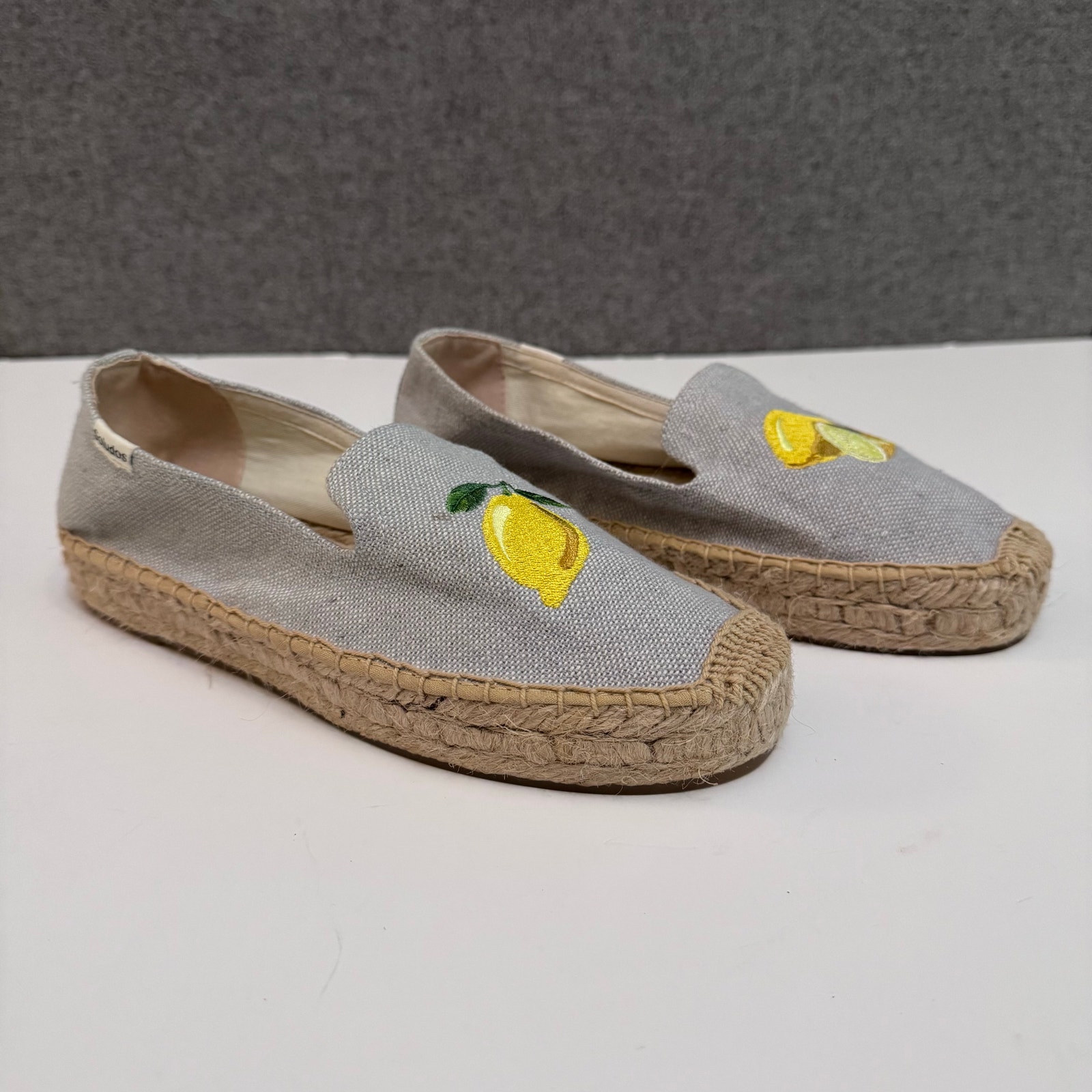 Soludos Shoes Womens Us7 Blue Lemons Smocking Slipper Espadrille Loafer Beach